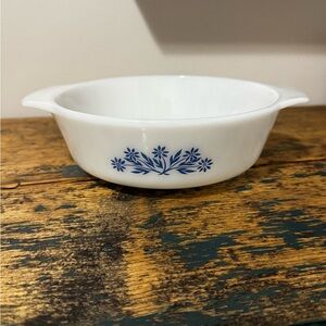 Anchor Hocking White Bowl with Blue Floral Design